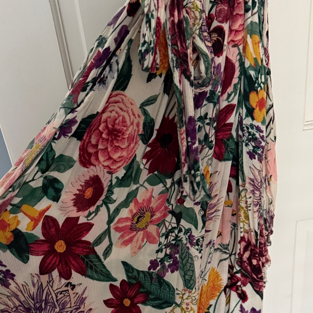 Free People Floral Wrap Maxi Dress in Cream with Red, Green & Yellow - Picture 4 of 4